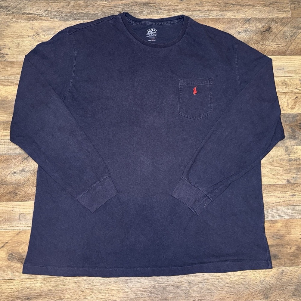 Vintage Polo Ralph Lauren Navy Blue w/Red Pony Logo T Shirt Adult XL 90's Preppy